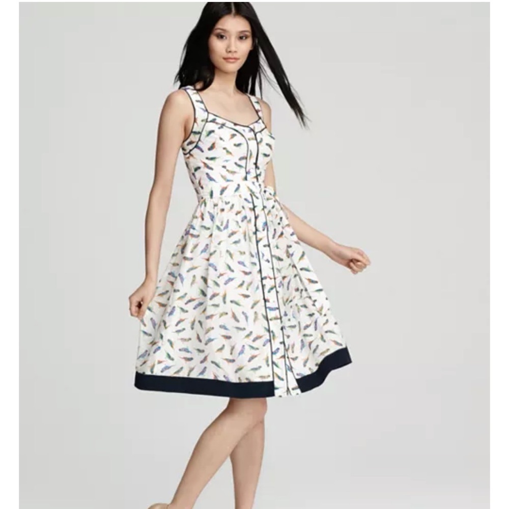 Milly Parakeet Print Jessica Market Dress tie waist silk blend